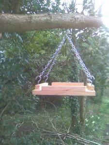 hanging bird table made from western red cedar