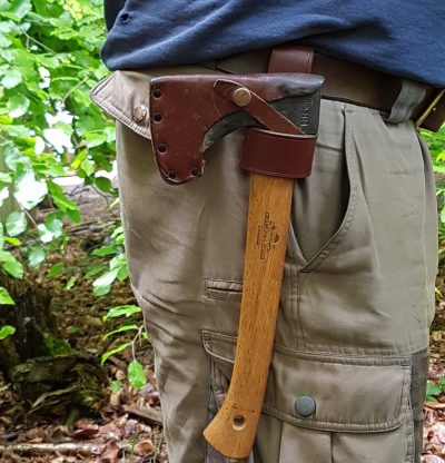 small leather axe loop in use